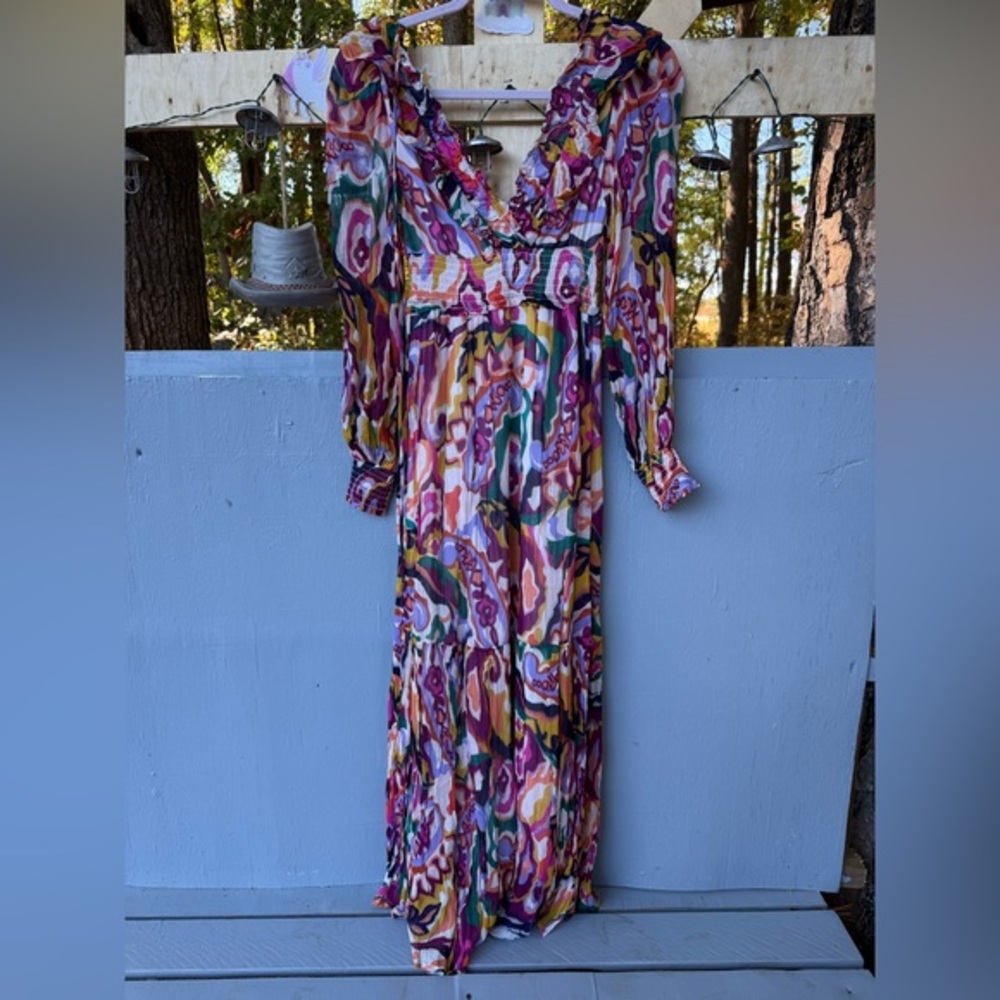 Anthropologie Vibrant Long Sleeve‎ Maxi Dress - Picture 4 of 5